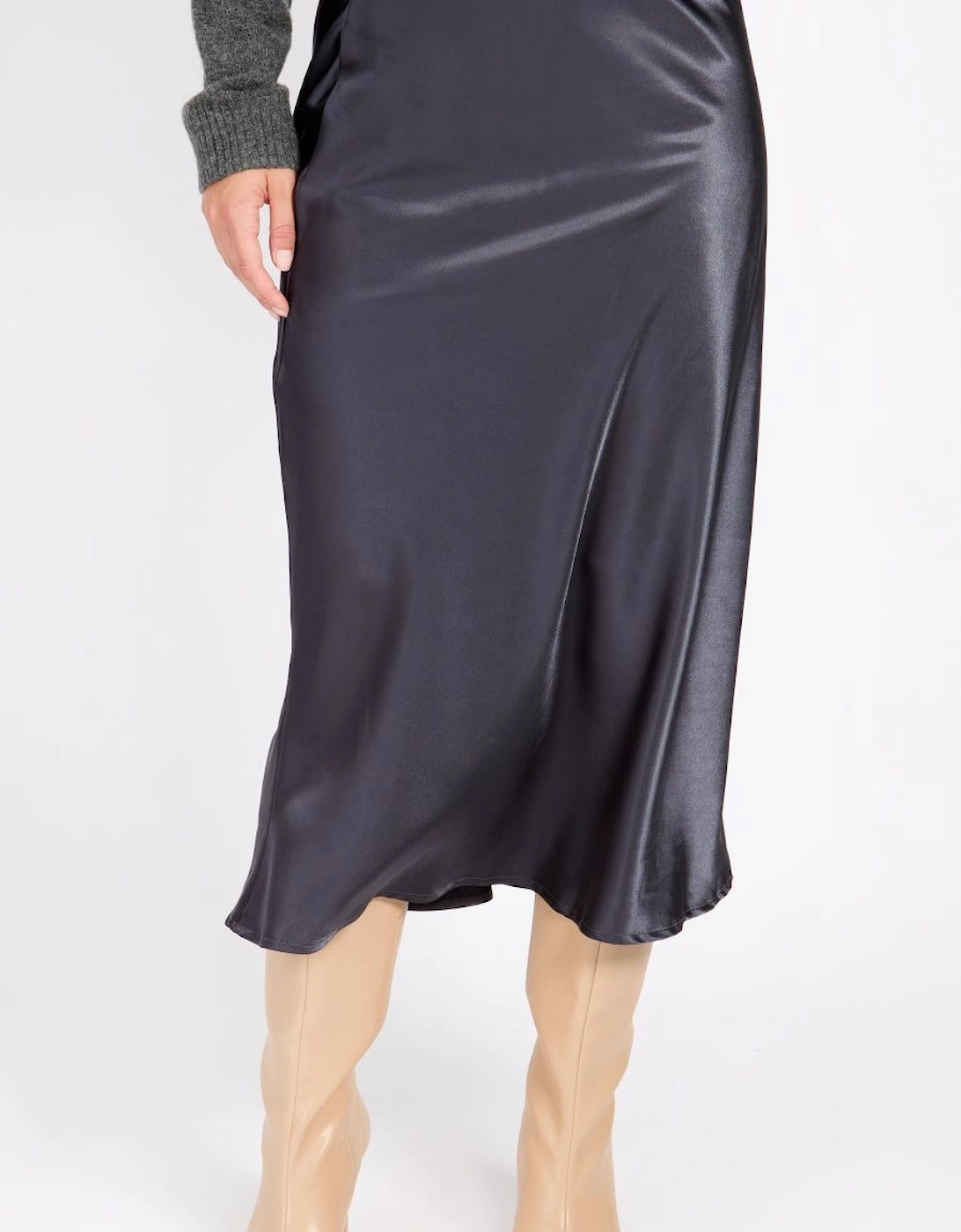 Grey Satin Midi Slip Skirt, 2 of 1