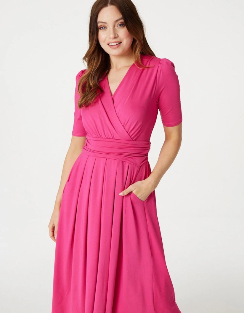 Ruched Waist Jersey Wrap Dress