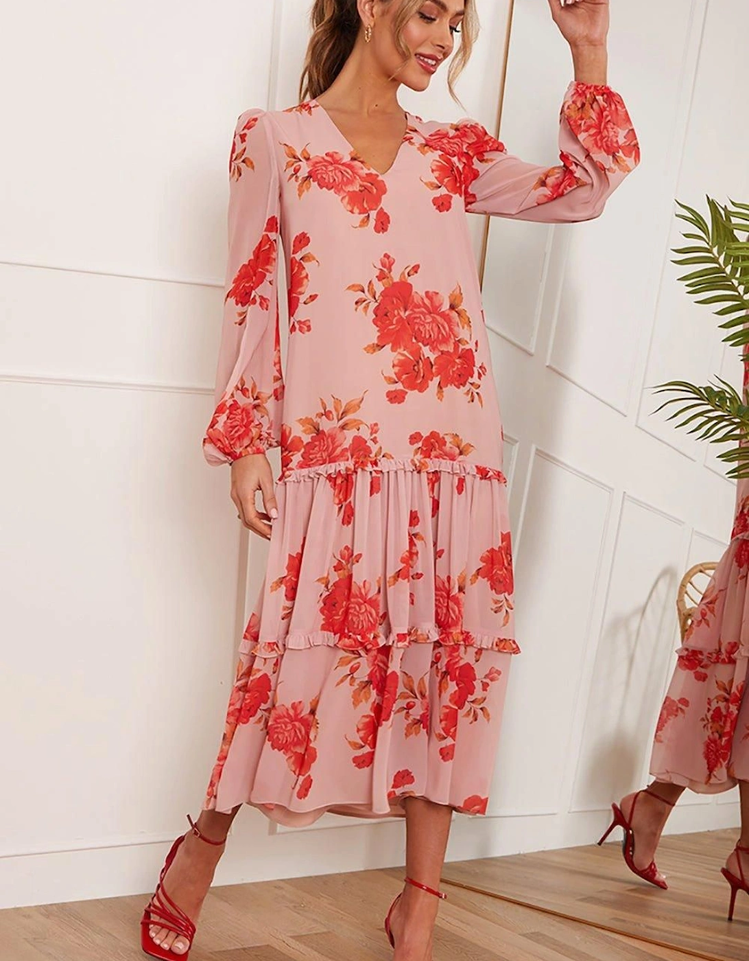 Long Sleeve Floral Printed Midi Dress, 2 of 1