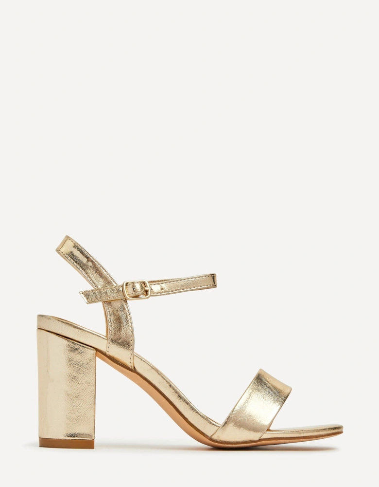 Skyline Gold Faux Leather Open Back Barely There Block Heeled Sandal