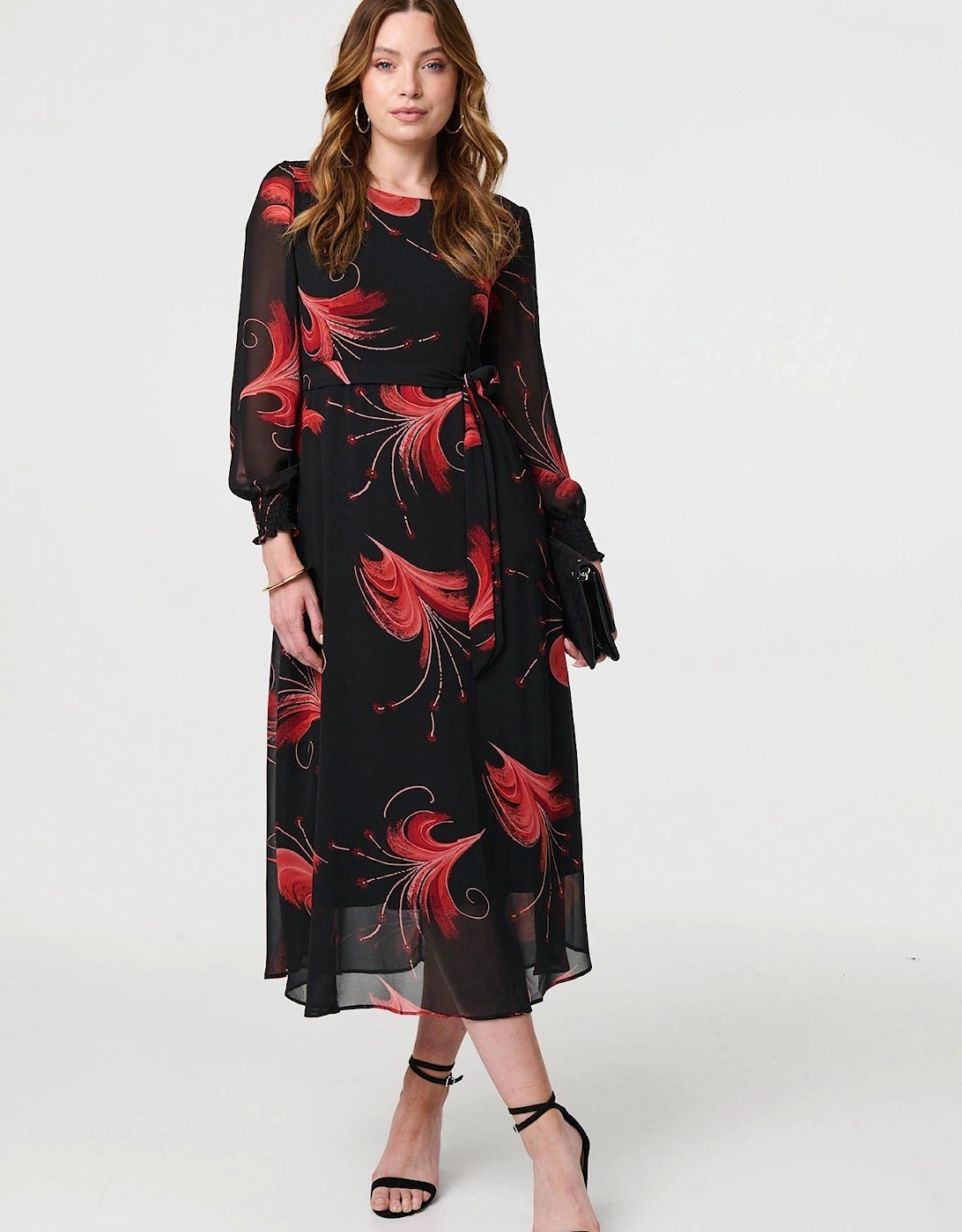 Tropical Print Mesh Layered Midi Dress, 2 of 1