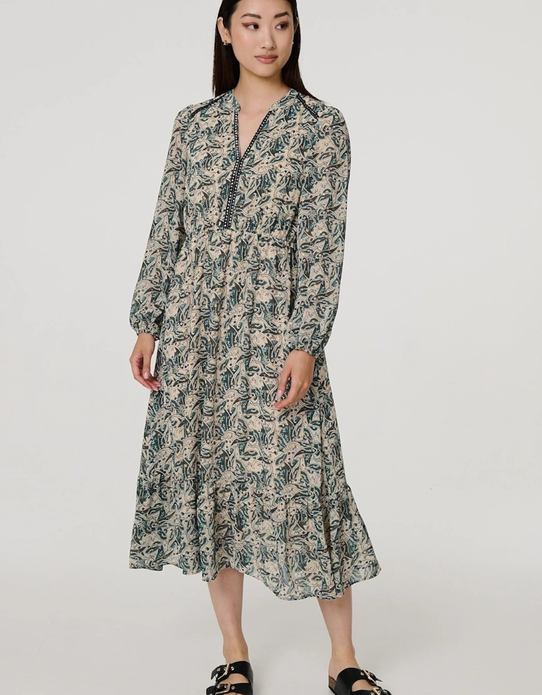 Paisley Velvet Stud Trim Midi Dress