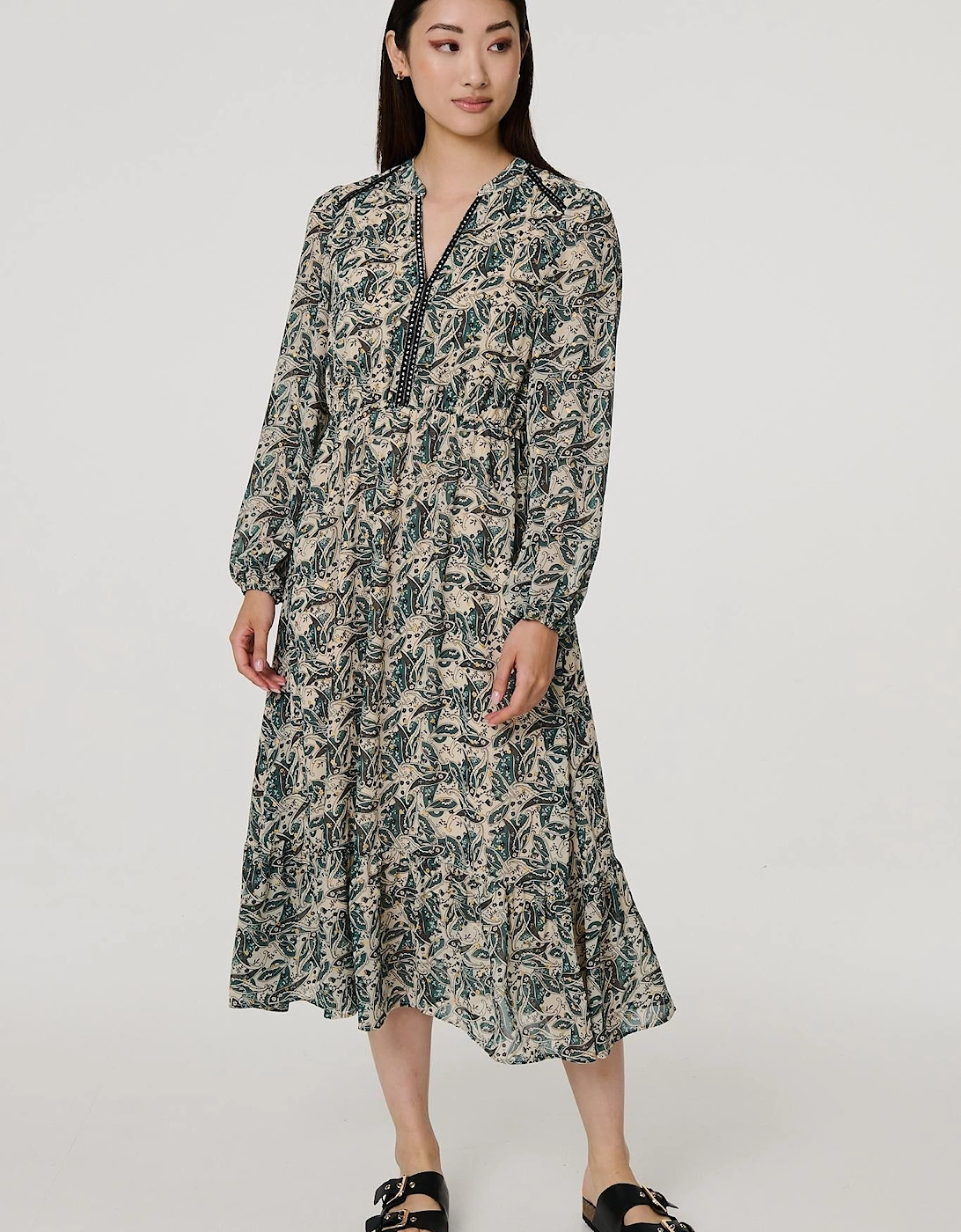 Paisley Velvet Stud Trim Midi Dress, 2 of 1