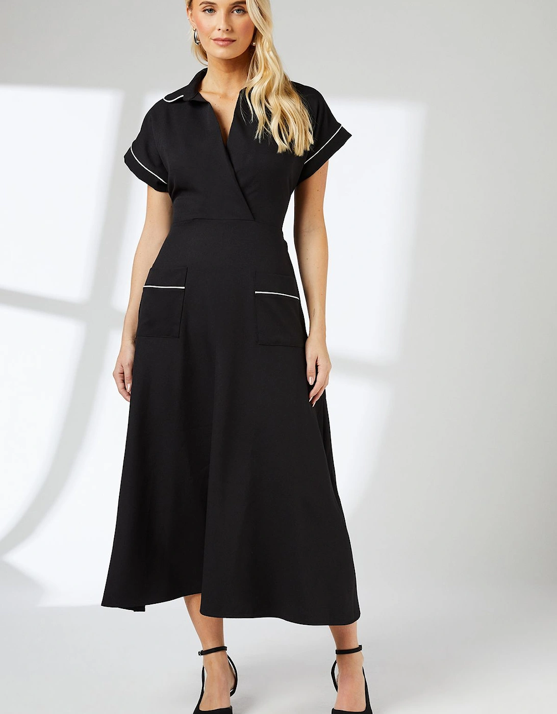 Mono Piped Detail Tie Front Dress, 2 of 1