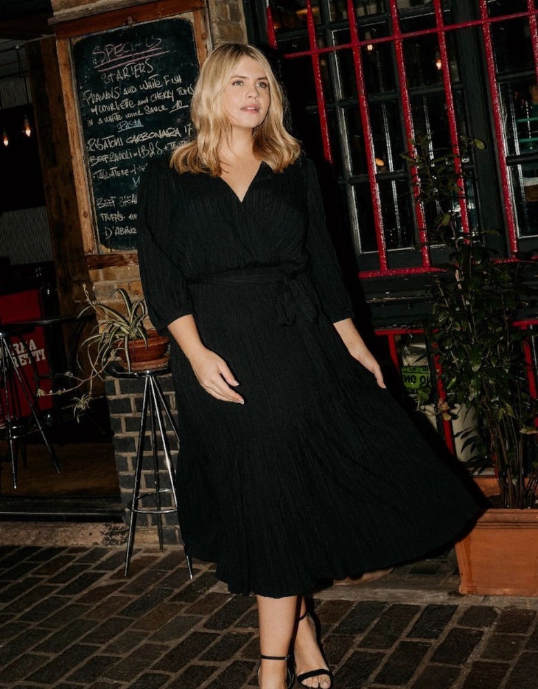 Black Mock Wrap Midaxi Dress