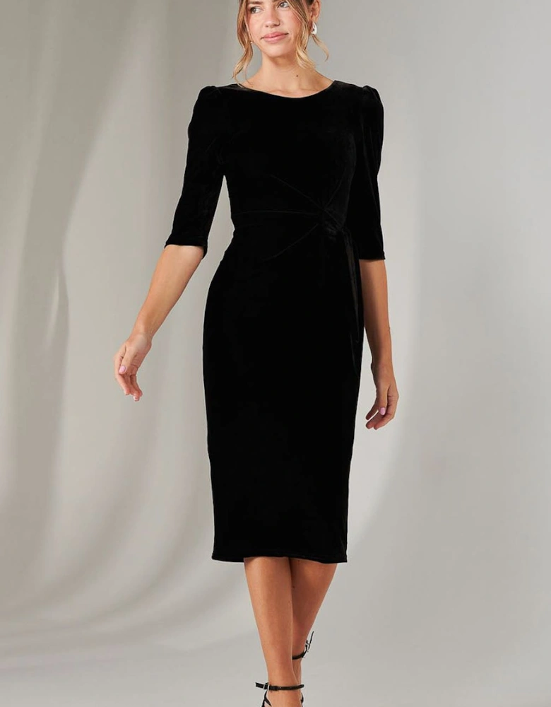 Velvet Side Tie Midi Dress