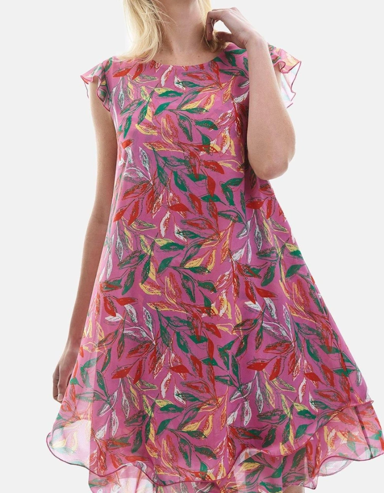 Ruffle Sleeves Wave Hem Dress Pink