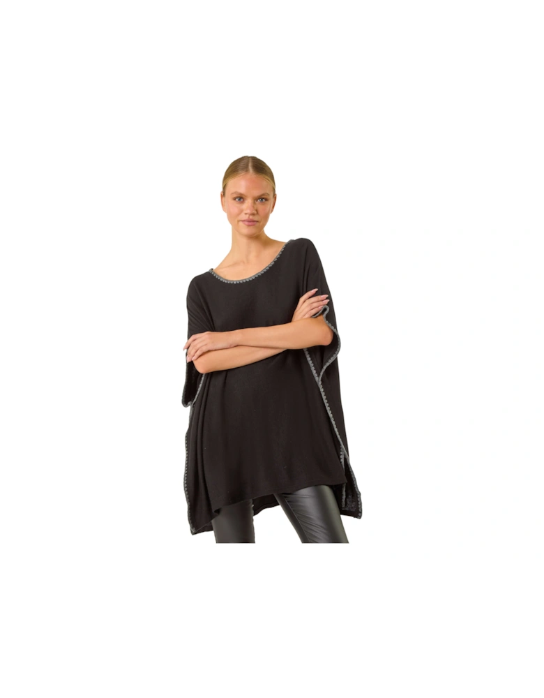 Blanket Stitch Knit Poncho