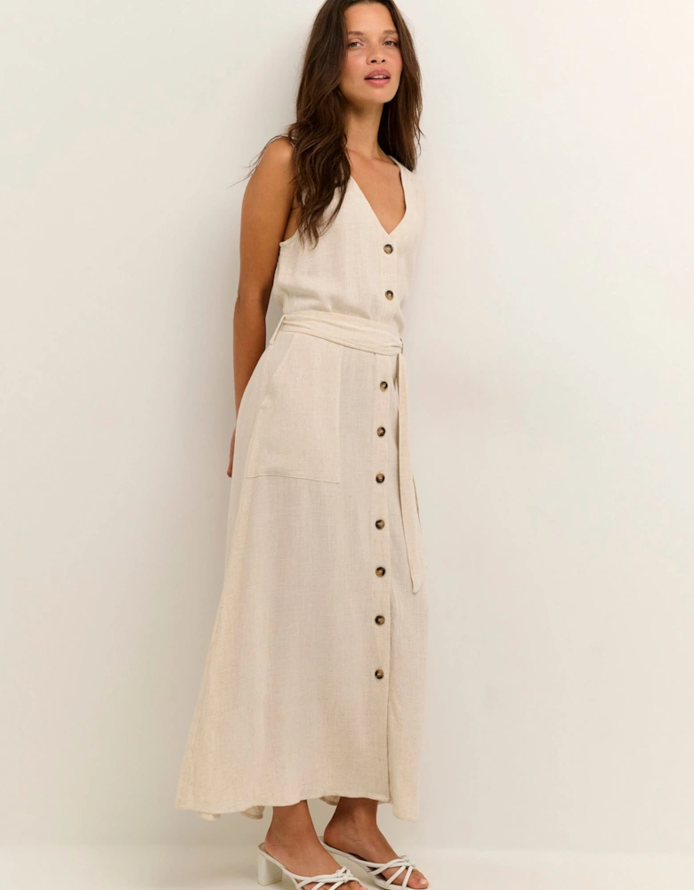 Liny Sleeveless Belted Shirt Dress Plain