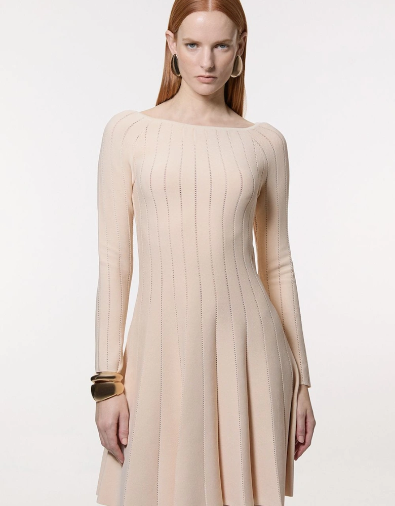 Pointelle Stitch Fit And Flare Knitted Dress
