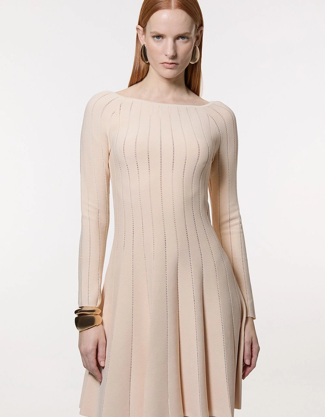 Pointelle Stitch Fit And Flare Knitted Dress, 2 of 1