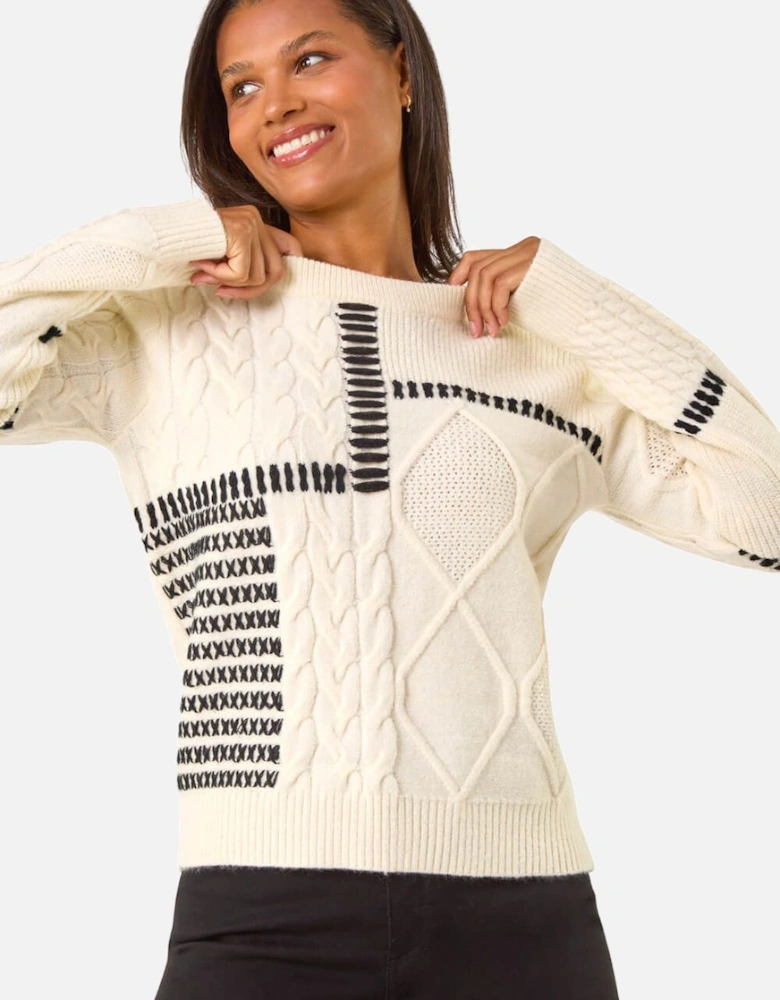 Crew Neck Blanket Cable Knit Jumper