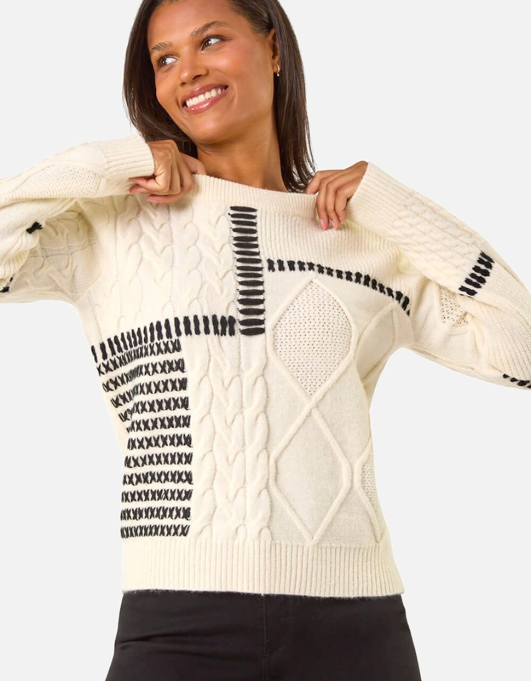 Crew Neck Blanket Cable Knit Jumper, 2 of 1