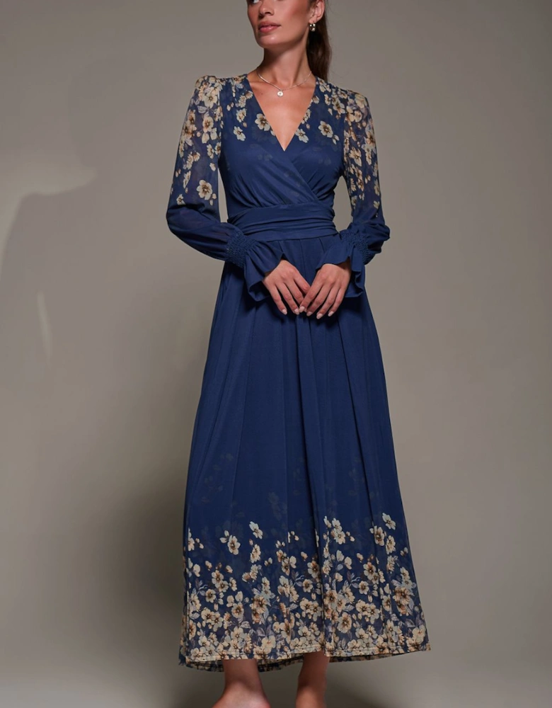 Mirrored Print Long Sleeve Mesh Maxi Dress