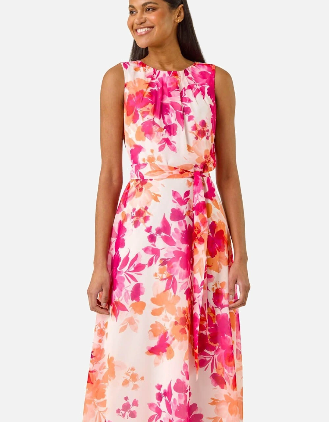 Floral Pleated Neck Midi Dress, 2 of 1