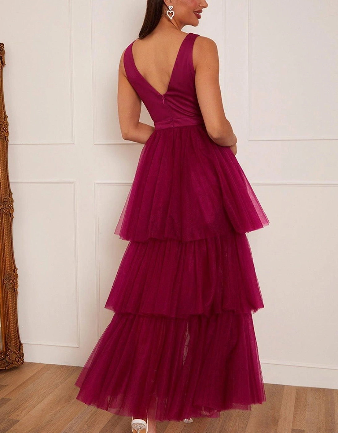V Neck Tiered Tulle Dip Hem Dress, 2 of 1