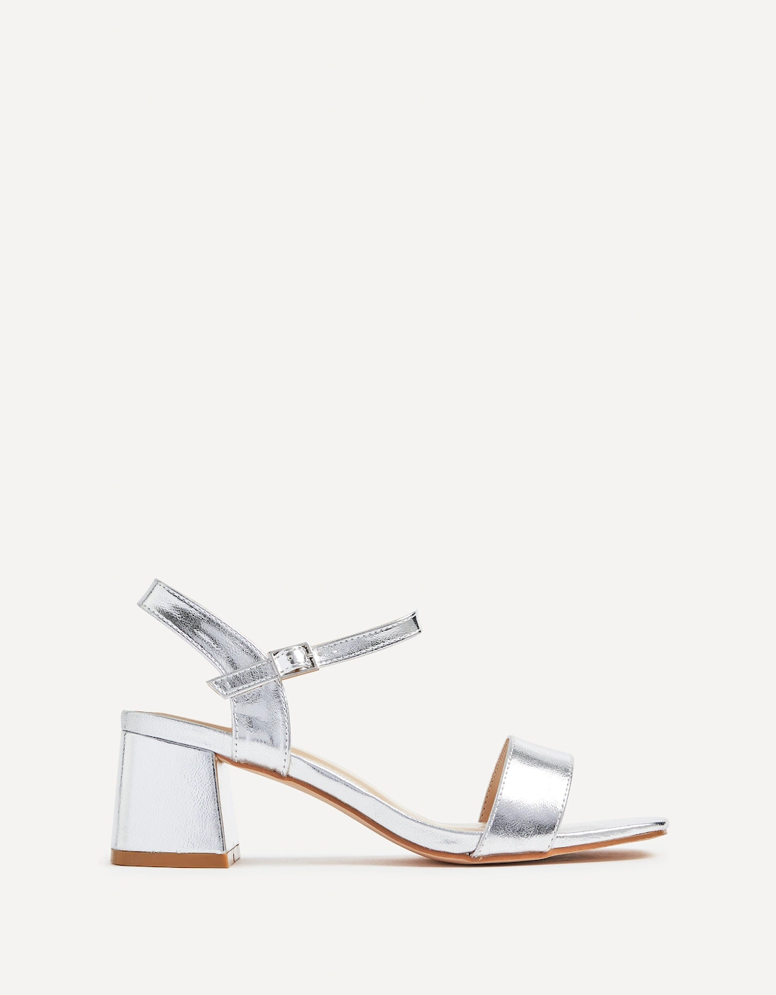 Darcie Silver Faux Leather Low Chunky Block Heeled Sandal, 2 of 1