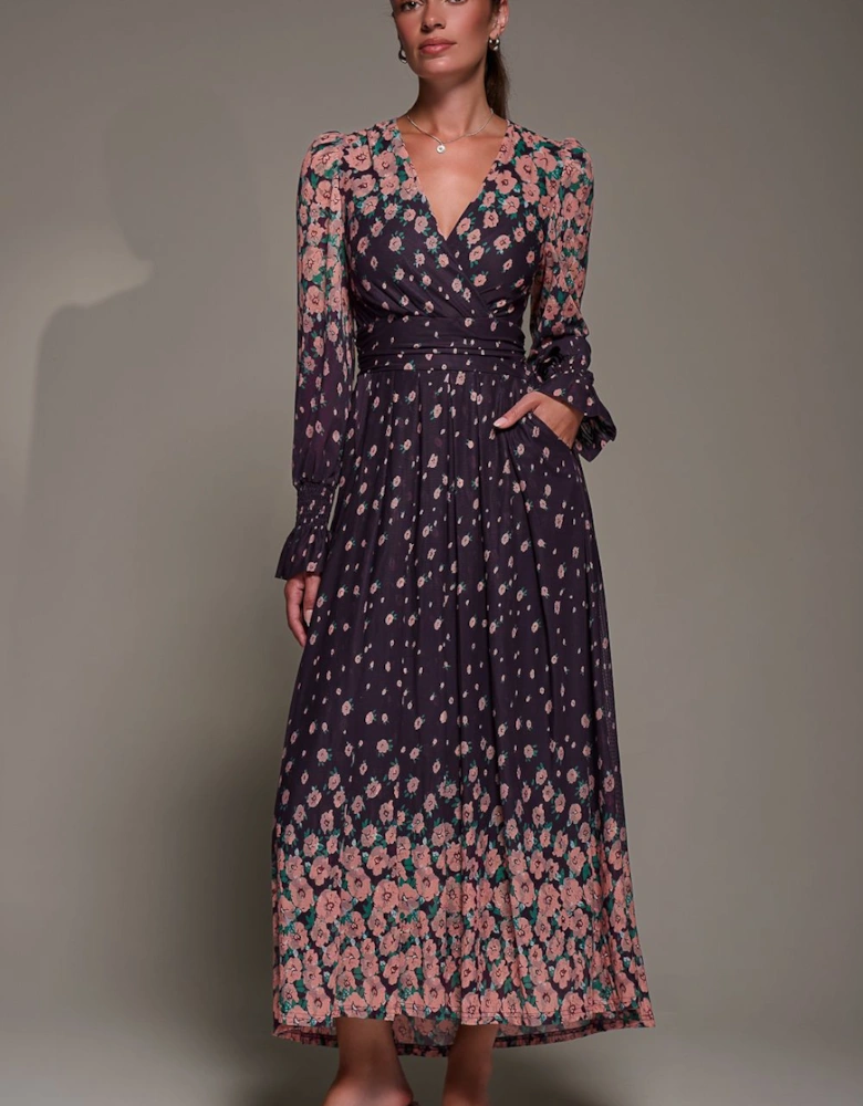 Mirrored Print Long Sleeve Mesh Maxi Dress