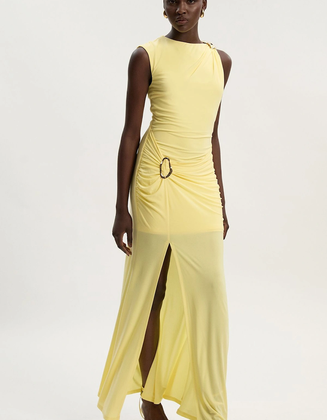 Drapey Crepe Trim Detail Ruched Maxi Dress, 2 of 1