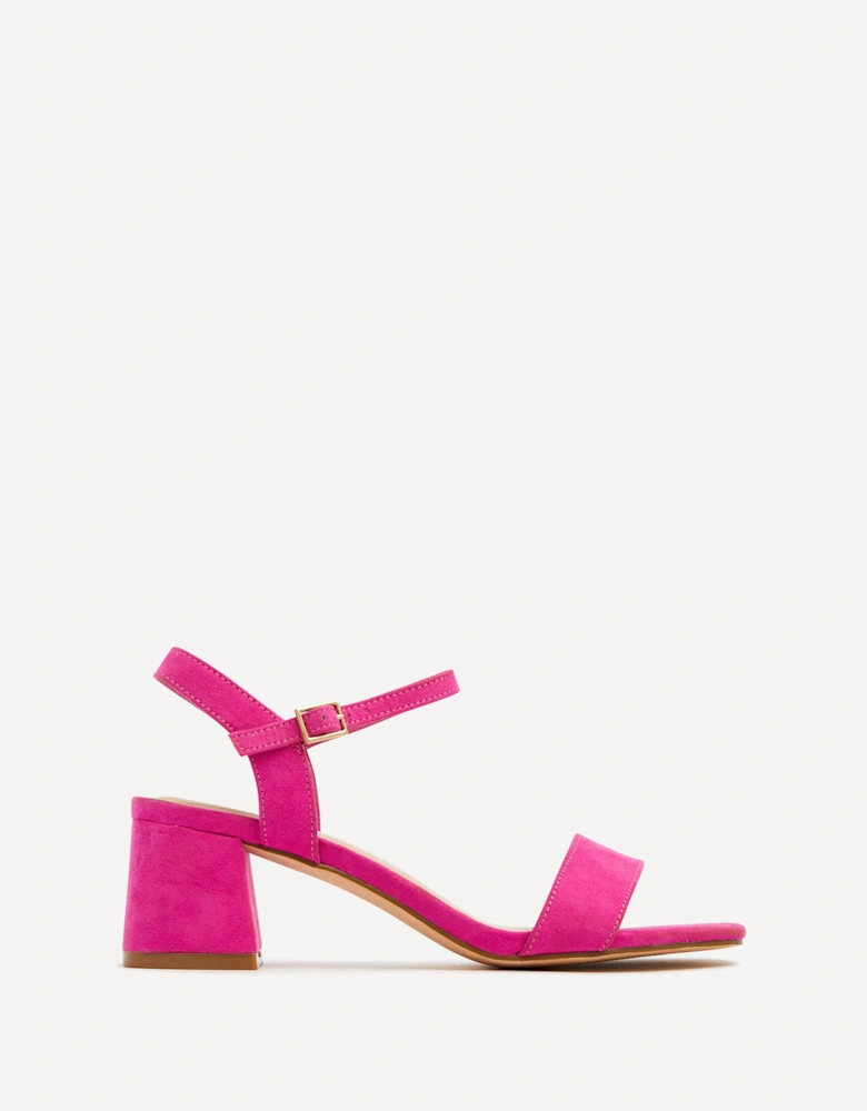 Darcie Fuchsia Faux Suede Low Chunky Block Heeled Sandal
