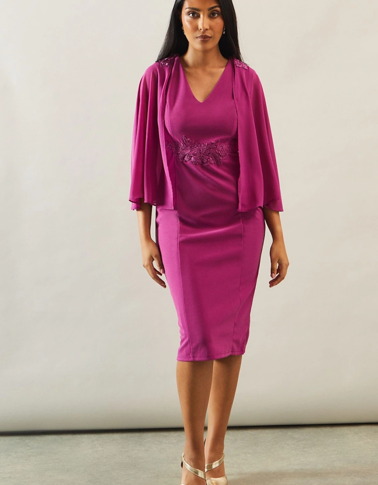 Petite Lace Trim Cape Detail Pencil Dress