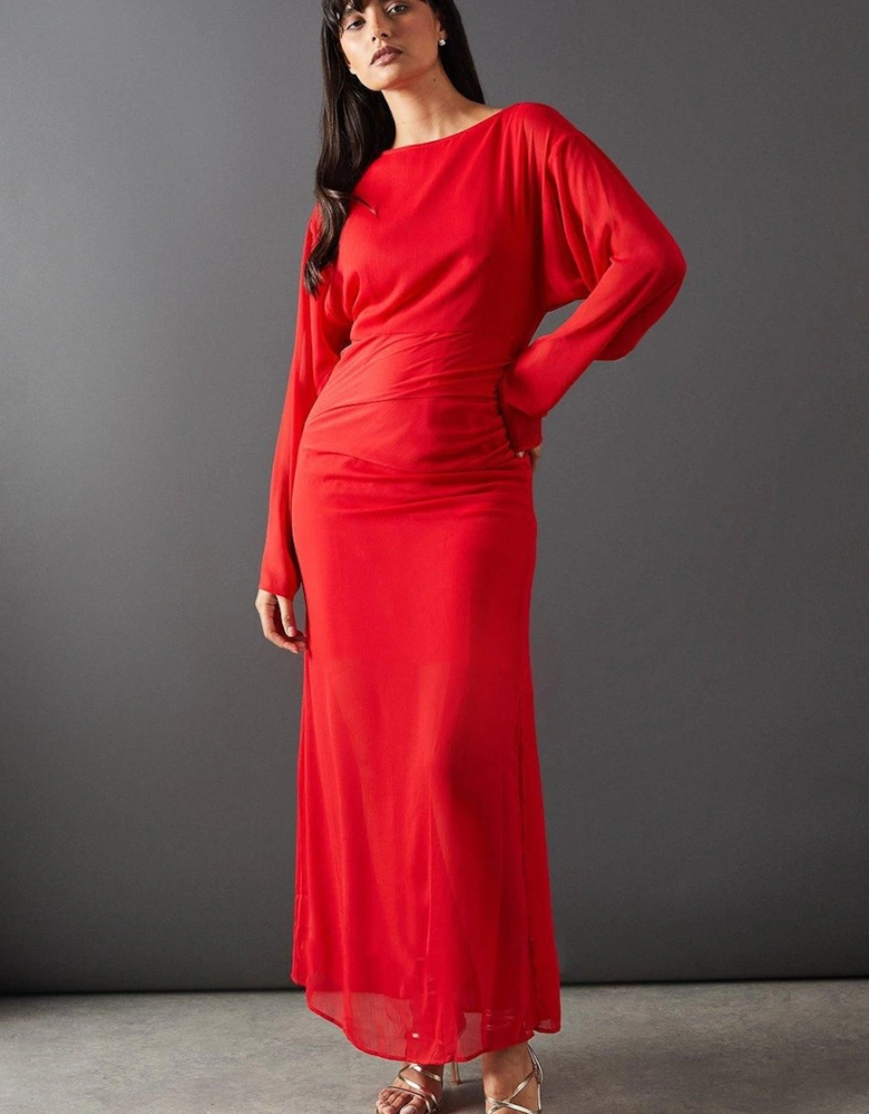 Chiffon Slash Neck Batwing Column Maxi Dress
