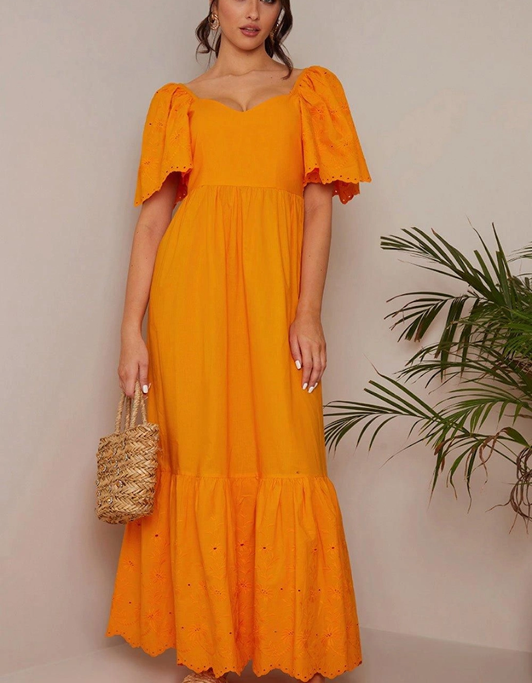 Broderie Anglaise Sleeve Poplin Maxi Dress, 2 of 1