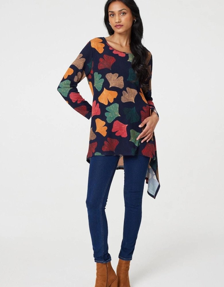 Leaf Print High Low Tunic Top