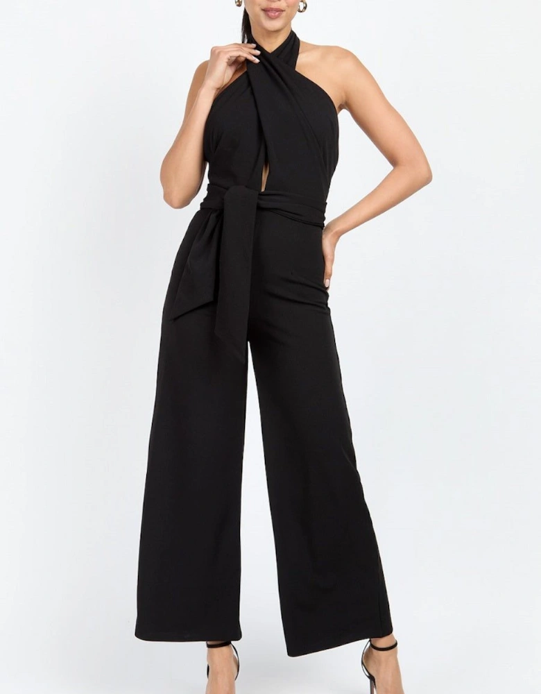 Black Bow Back Halter Jumpsuit