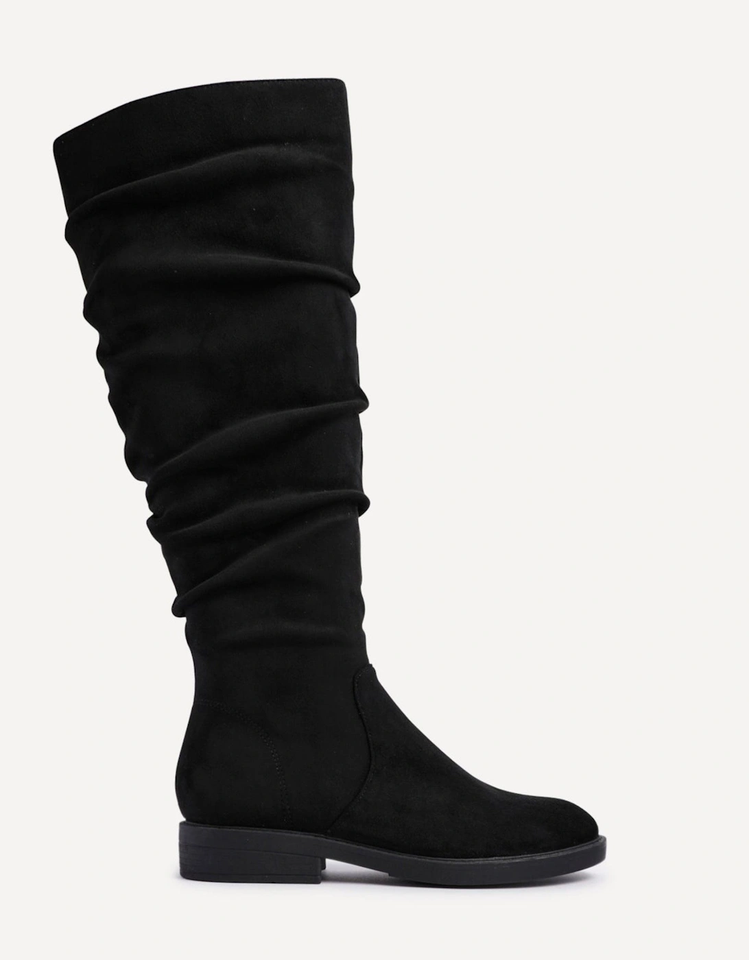 Ciara Black Faux Suede Ruched Flat Boot, 2 of 1