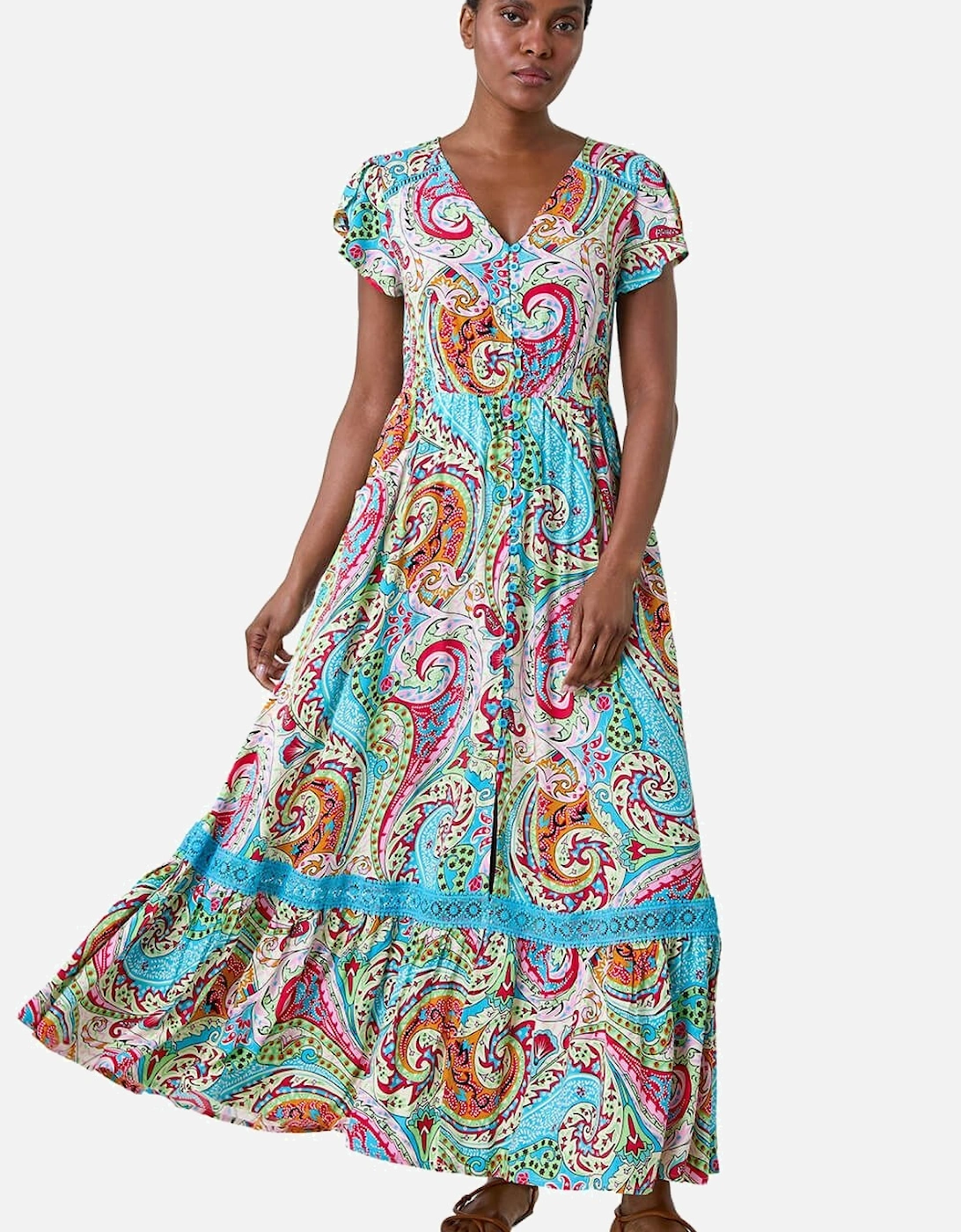 Paisley Print Shirred Waist Maxi Dress, 2 of 1
