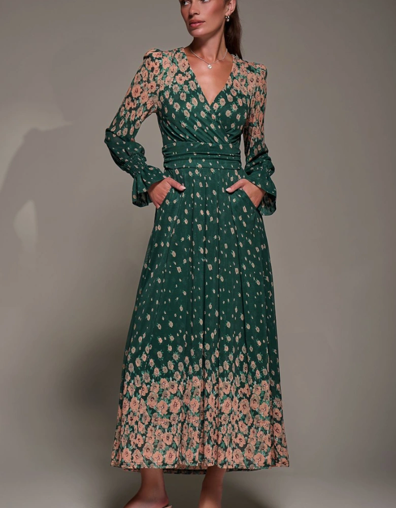 Mirrored Print Long Sleeve Mesh Maxi Dress