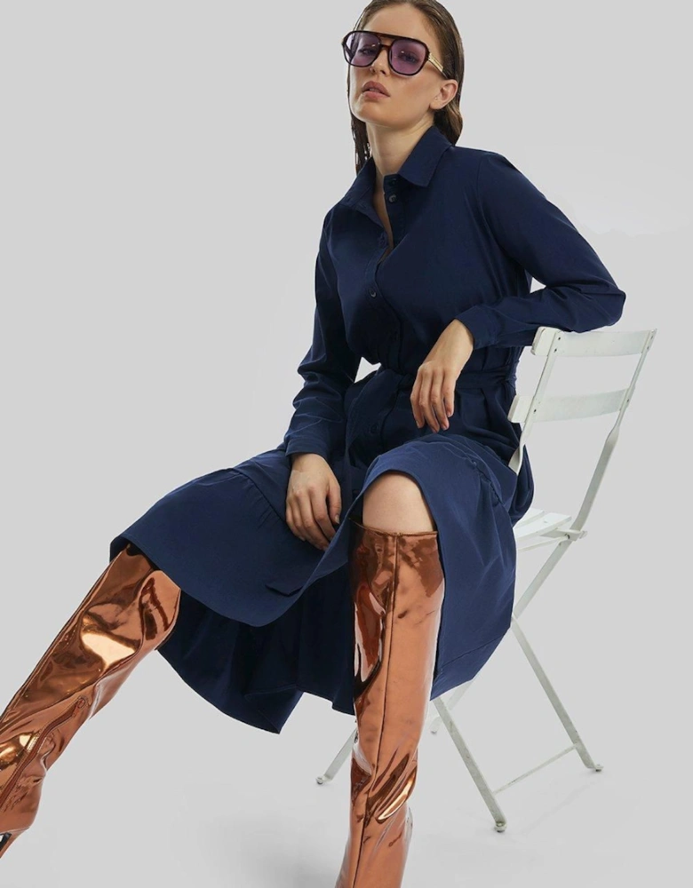 Shirt Collar Tiered Midi Dress