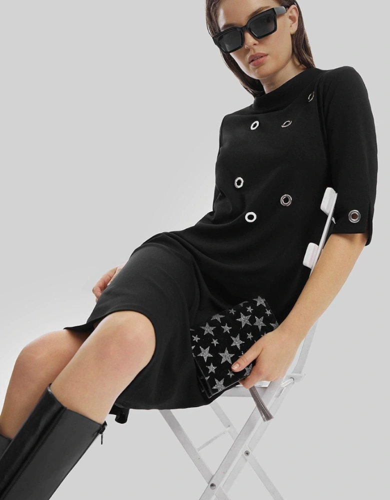 Eyelet High Collar Dress