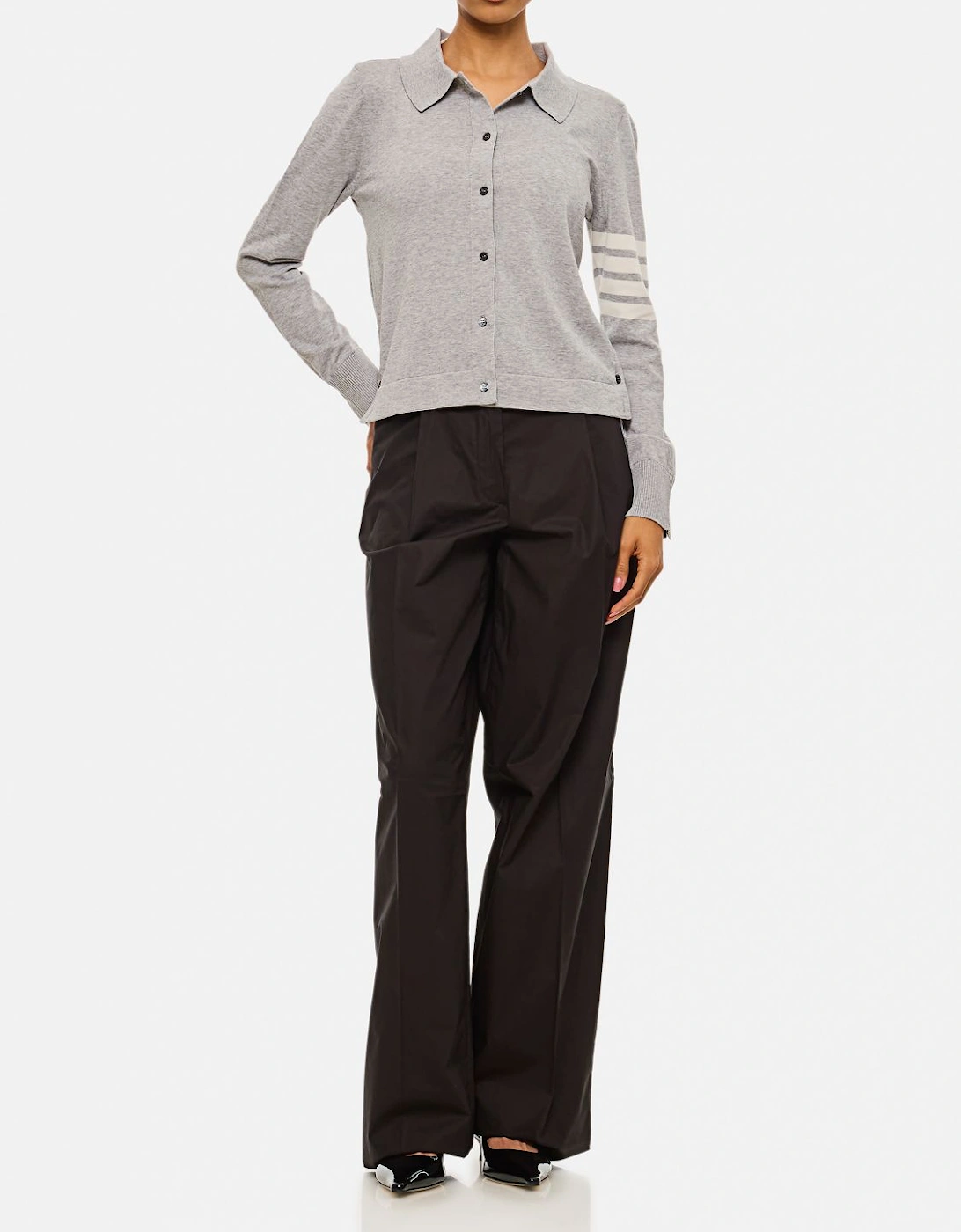 Button-Up Long Sleeve Knit Shirt with Fine Knit Stitching