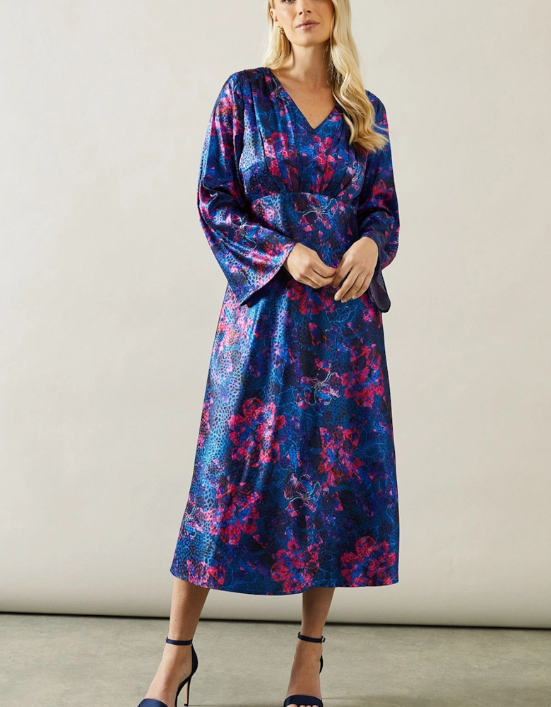 Petite Floral Print Satin Jacquard Midaxi Dress