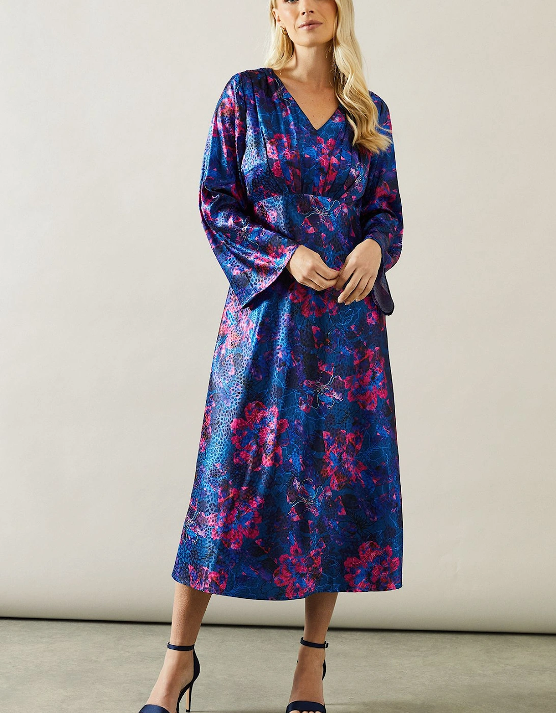 Petite Floral Print Satin Jacquard Midaxi Dress, 2 of 1