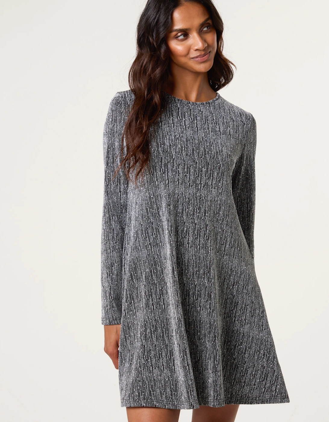 Silver Lurex Diamante Swing Dress, 2 of 1
