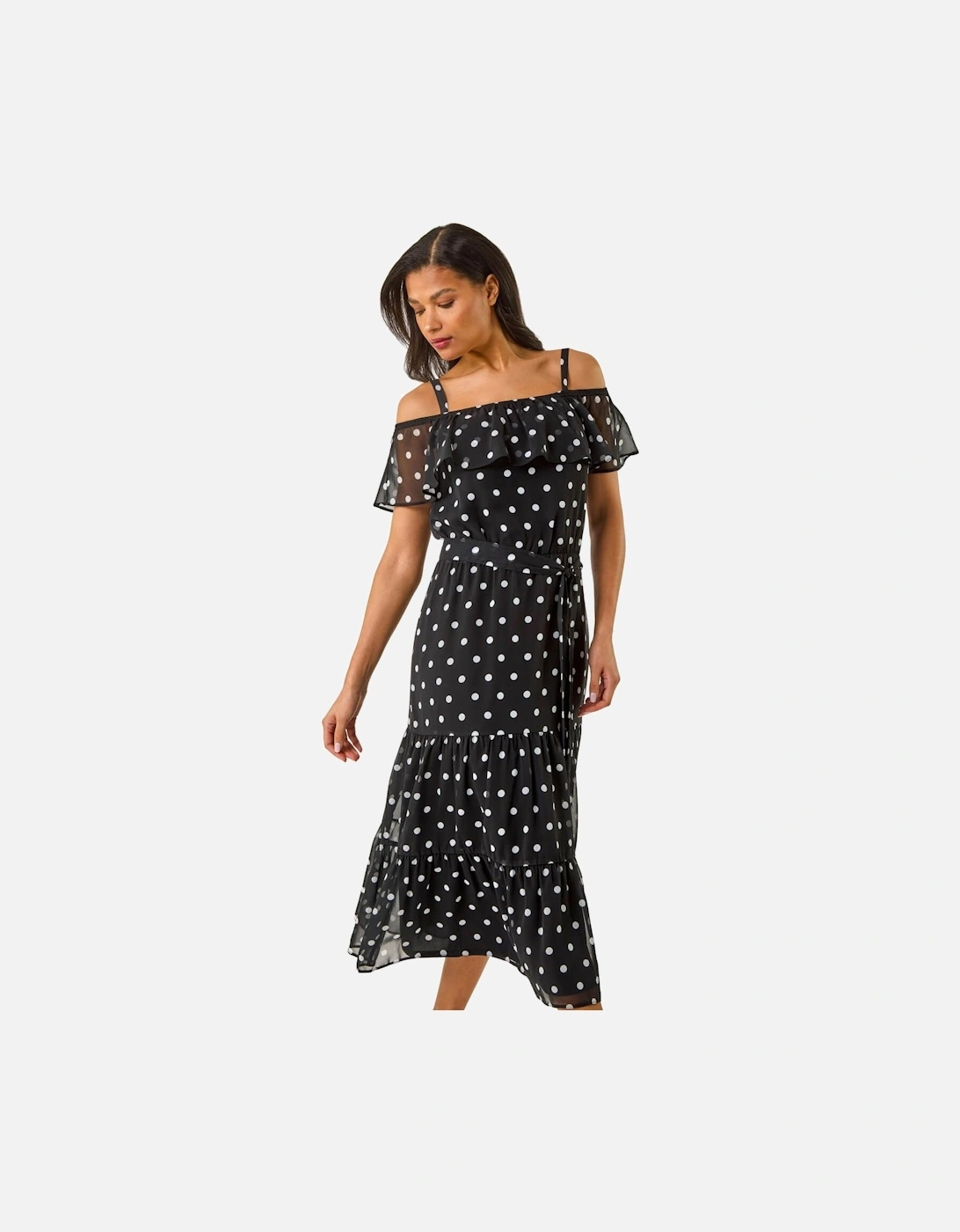 Floral Print Bardot Midi Dress, 2 of 1