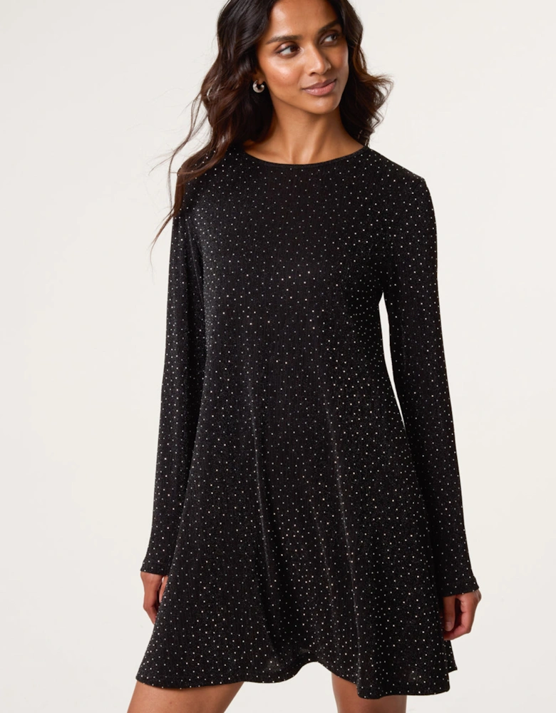 Black Lurex Diamante Swing Dress