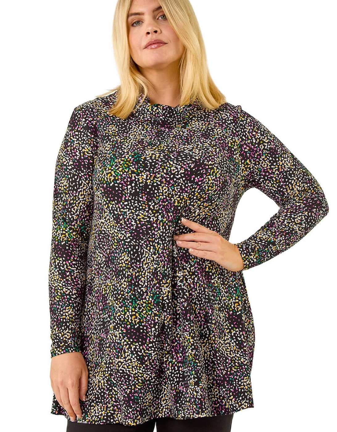 Curve Spot Print Cowl Neck Top, 2 of 1