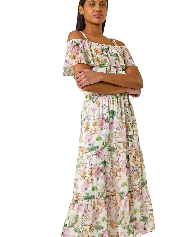 Floral Print Bardot Midi Dress