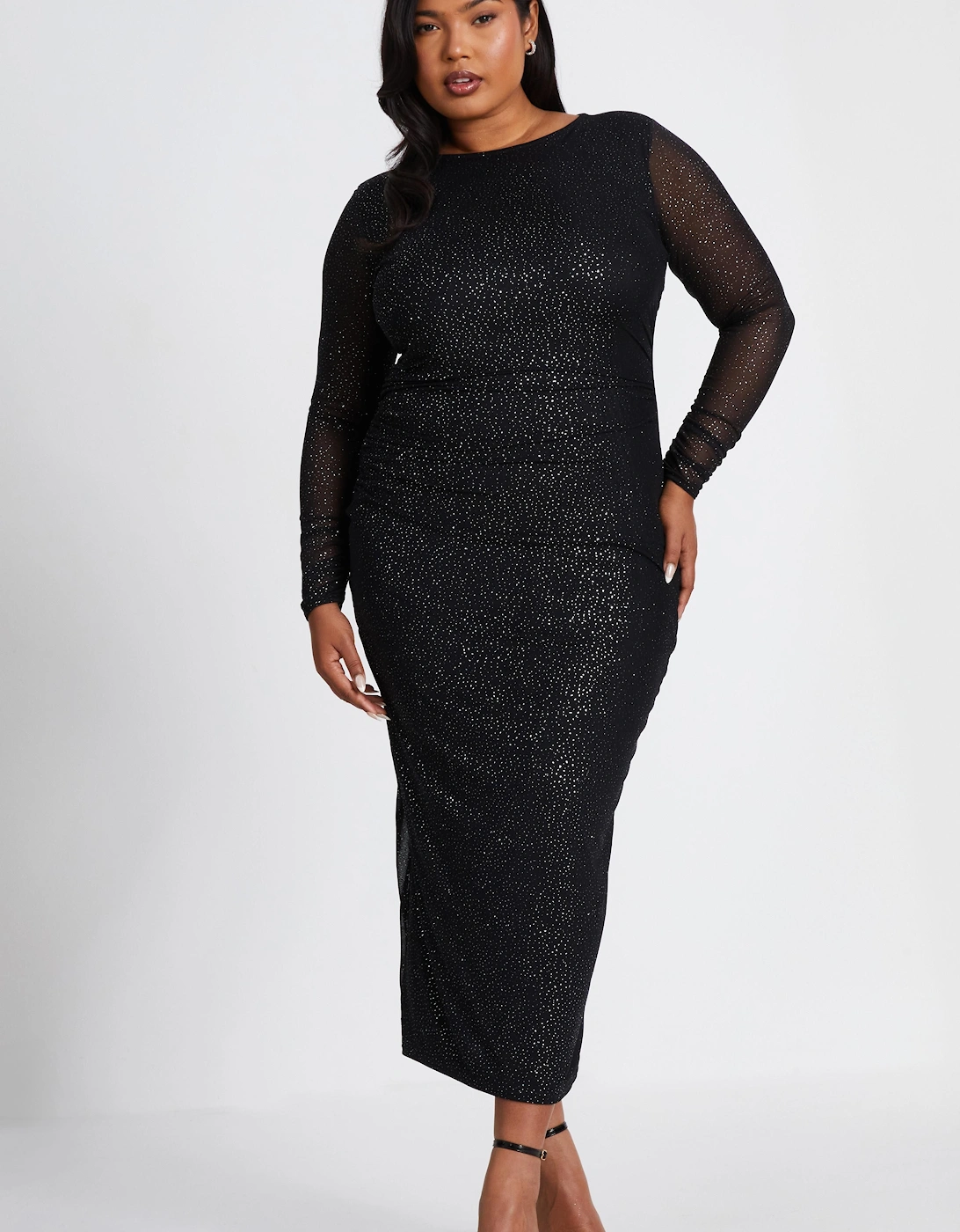 Black Curve Glitter Mesh Midaxi Dress, 2 of 1