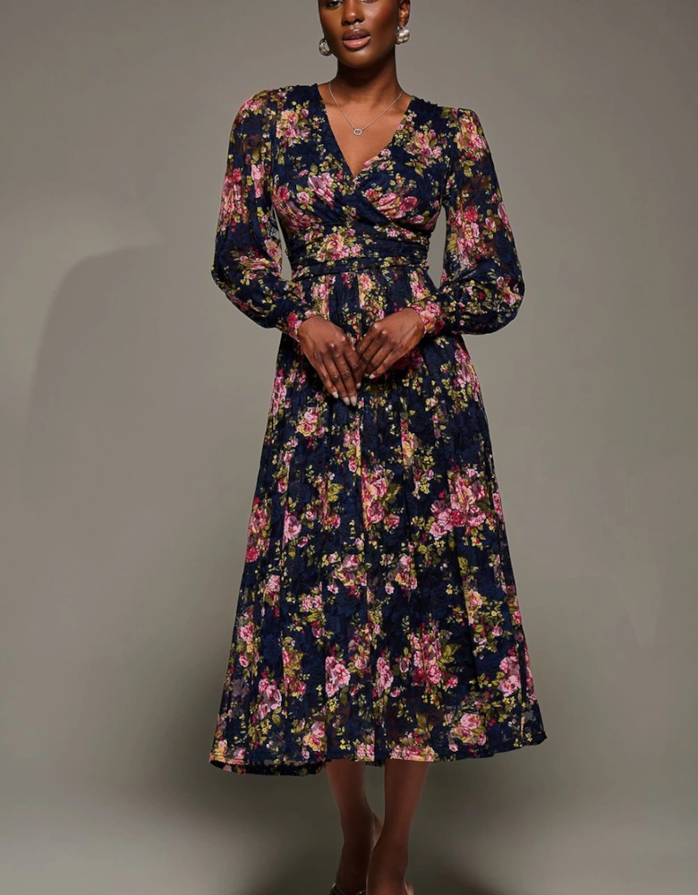 Long Sleeve Printed Lace Maxi Dress