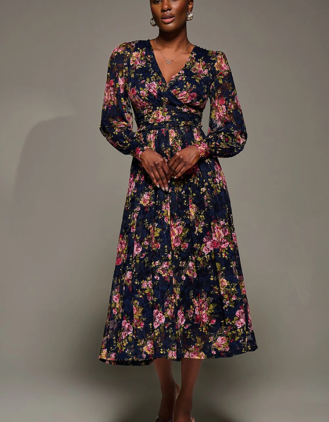 Long Sleeve Printed Lace Maxi Dress, 2 of 1