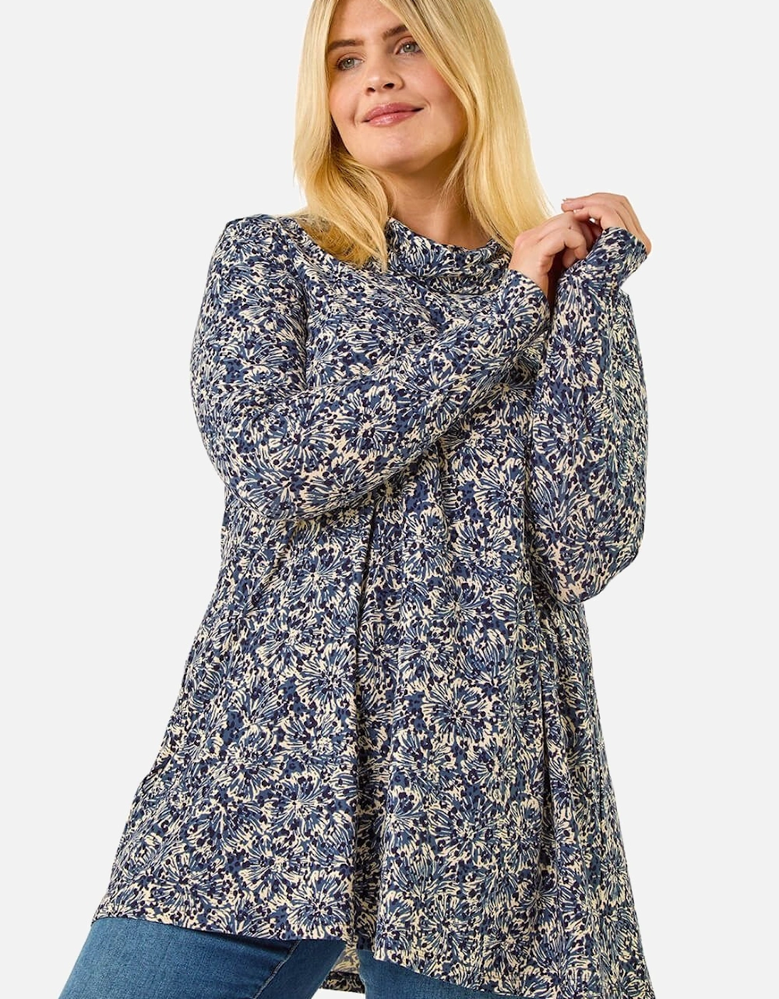 Curve Spot Print Cowl Neck Top, 2 of 1