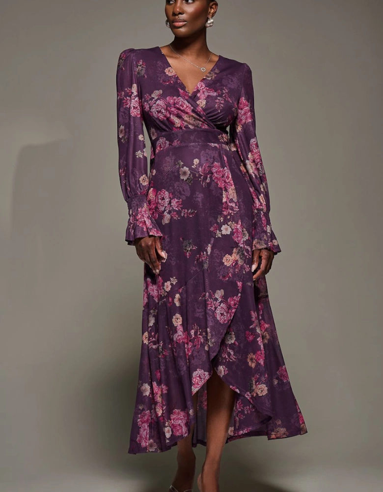 Long Sleeve Frill Hem Mesh Maxi Dress