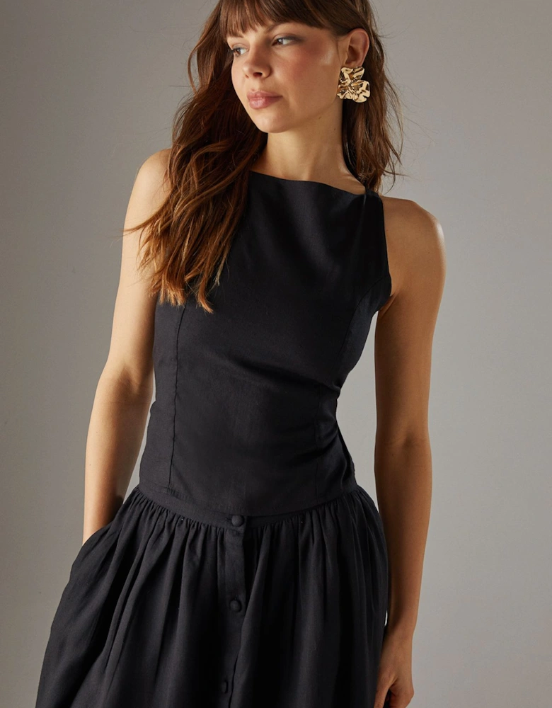 Premium Linen Blend Racer Cross Back Crop Top