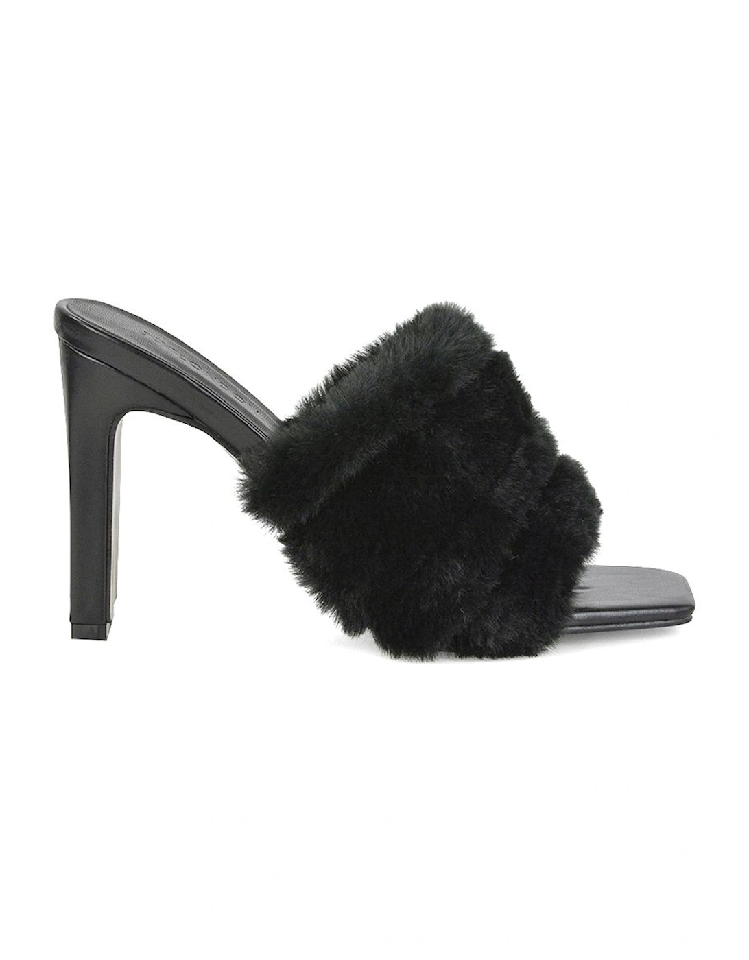 'Hunter' Fluffy Faux Fur Square Toe Slim Block Heel Mules, 2 of 1