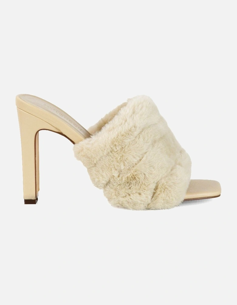 'Hunter' Fluffy Faux Fur Square Toe Slim Block Heel Mules